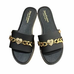 Juicy Couture Black Sandals with Gold Heart Chain